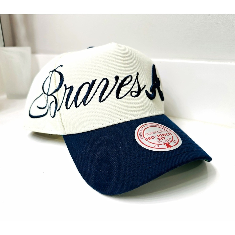 Mitchell & Ness Atlanta Braves MLB Snapback Cap Hat White/Navy One Size